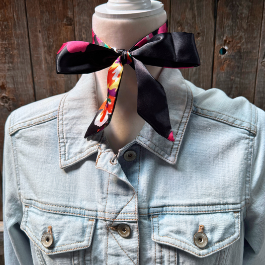 Black and Pink Floral Wild_Rag_Scarf_for_Cowgirls_Rodeo_Drive_Conchos
