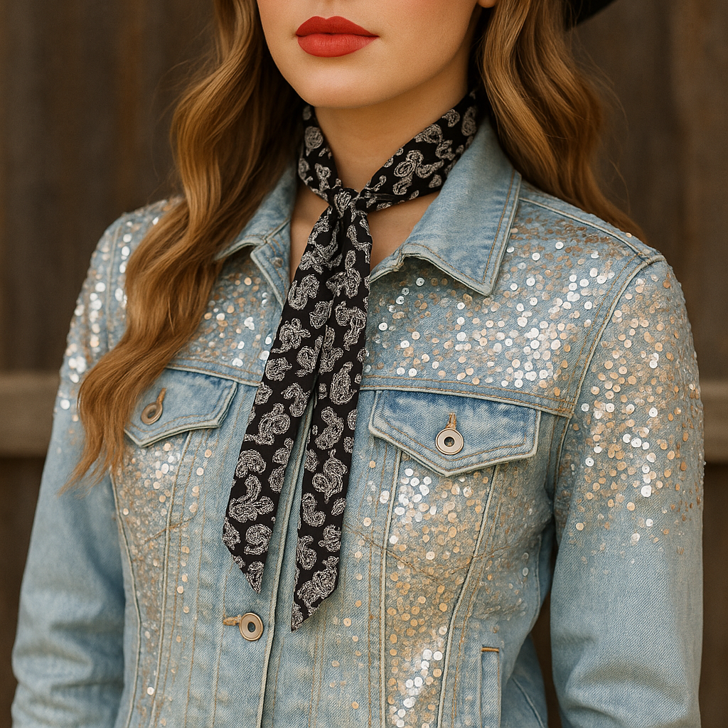 Black and White Paisley Wild_Rag_Necktie_for_Cowgirls_Rodeo_Drive_Conchos