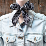 Black and White Paisley Wild_Rag_Scarf_for_Cowgirls_Rodeo_Drive_Conchos