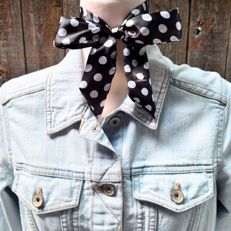 Black and White Polka Dots Wild_Rag_Scarf_for_Cowgirls_Rodeo_Drive_Conchos
