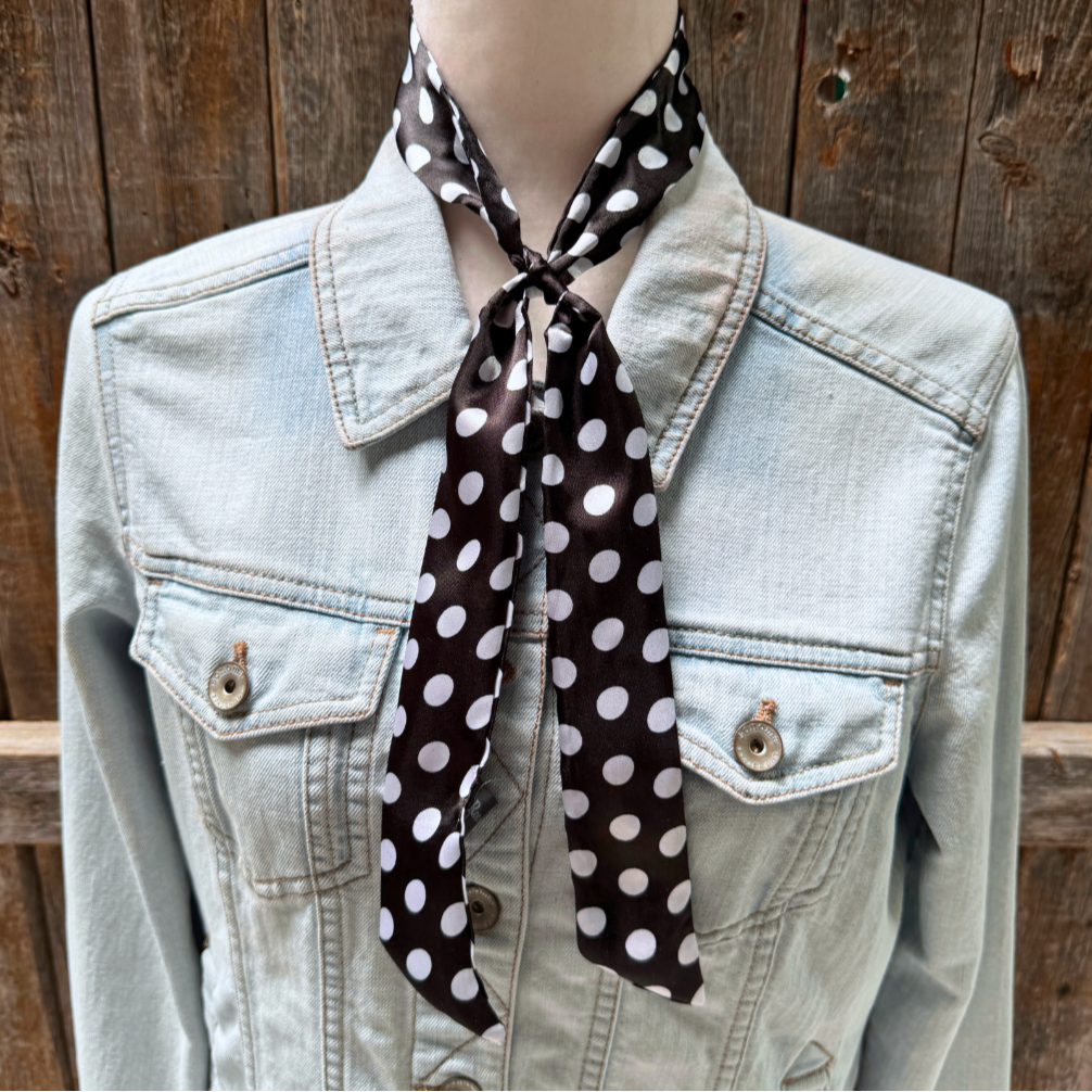 Black and White Polka Dots Wild_Rag_Scarf_for_NFR_Cowgirls_Rodeo_Drive_Conchos
