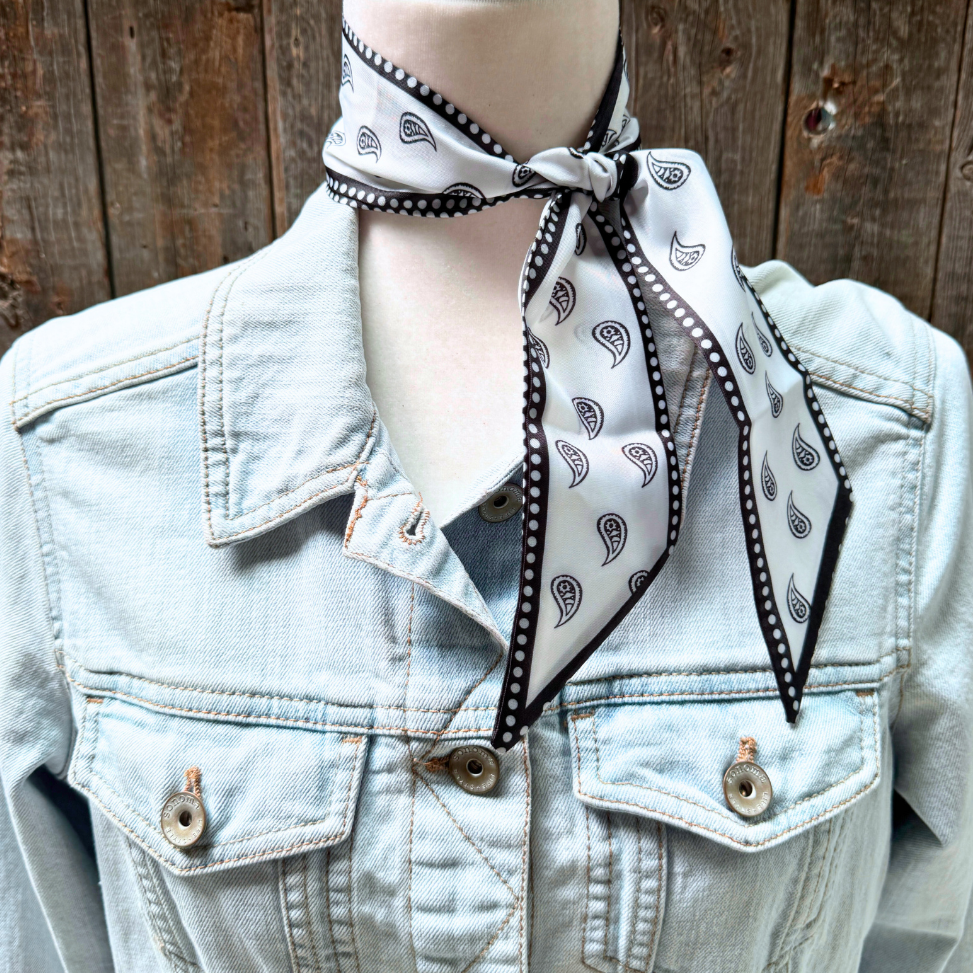 Black and white paisley Wild_Rag_Scarf_for_NFR_Cowgirls_Rodeo_Drive_Conchos