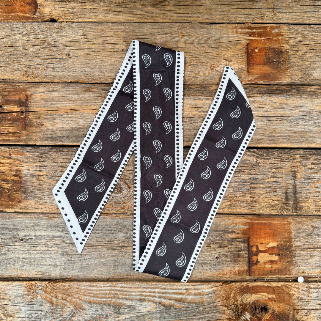 Black and white paisley pattern Western_Wild_Rag_Scarf_for_Cowgirls_Rodeo_Drive_Conchos