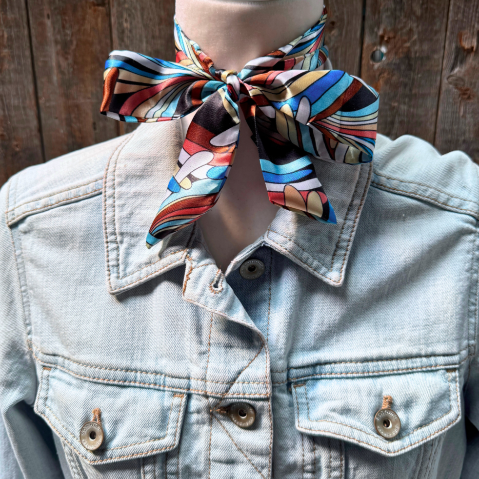 Blue and Brown Striped Wild_Rag_Scarf_for_Cowgirls_Rodeo_Drive_Conchos