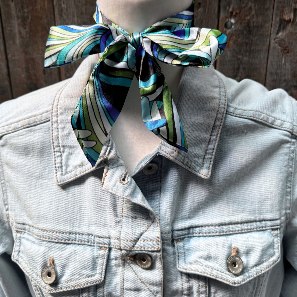 Blue and Green Striped Wild_Rag_Scarf_for_Cowgirls_Rodeo_Drive_Conchos