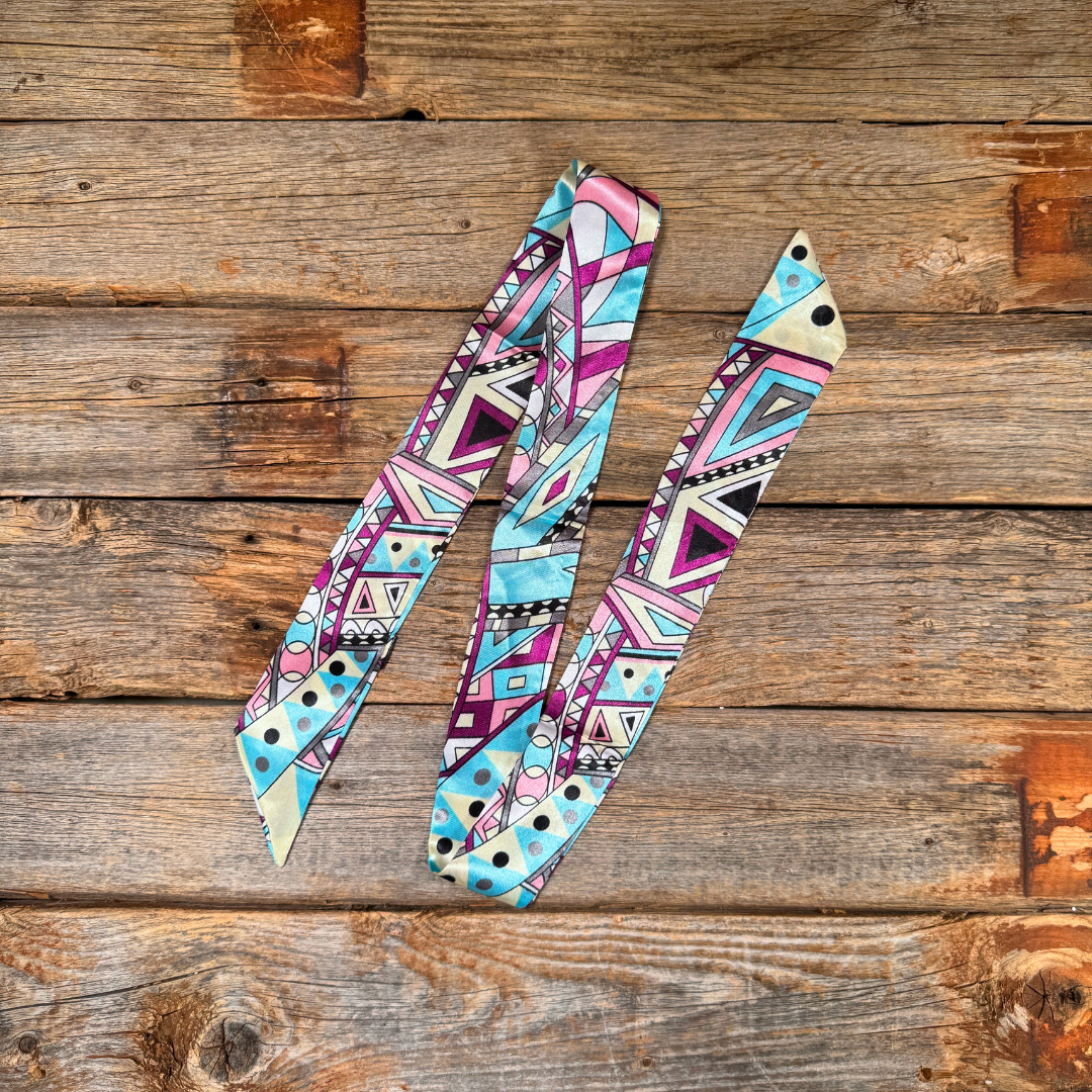 Blue and Purple Multi Patterned Western_Wild_Rag_Scarf_for_Cowgirls_Rodeo_Drive_Conchos