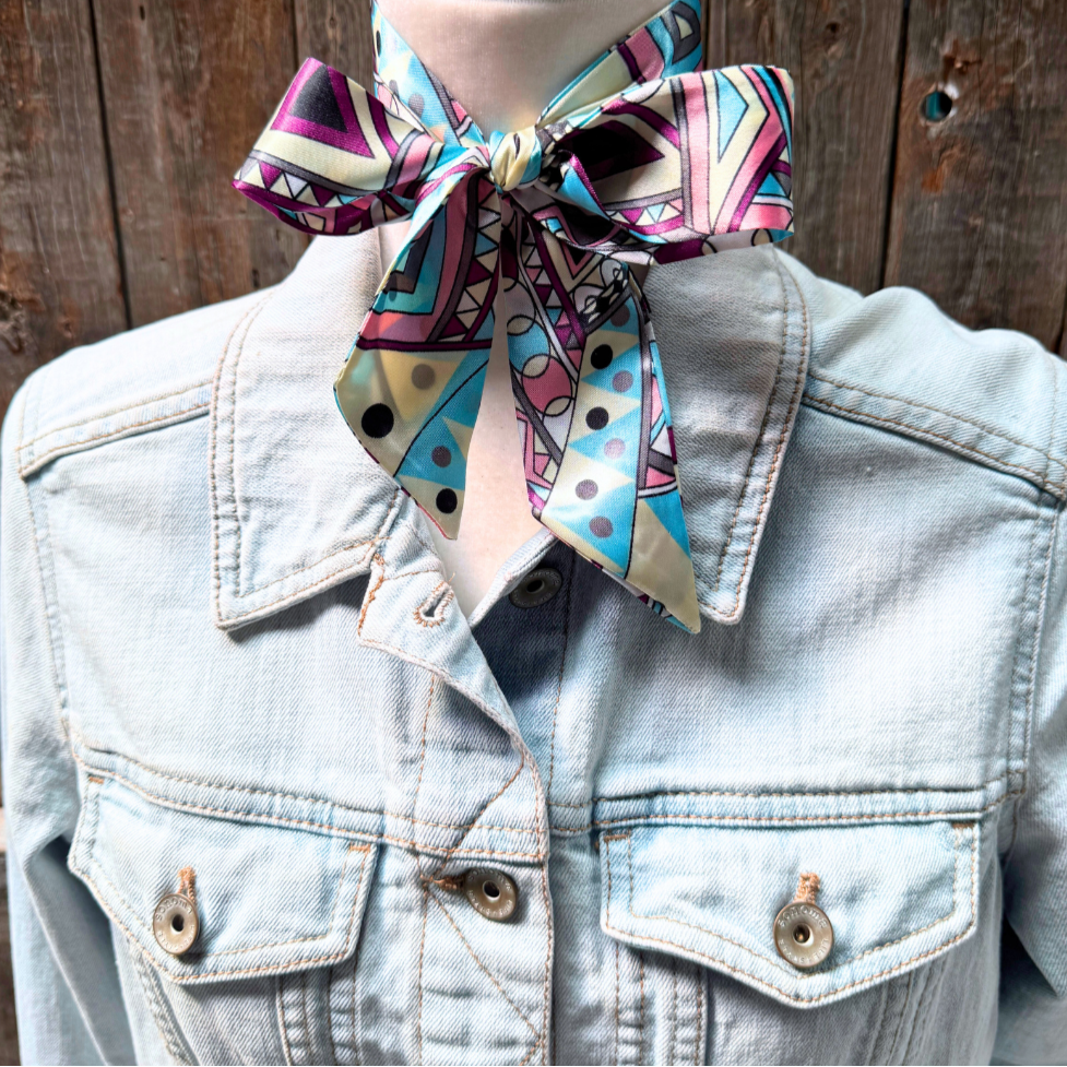 Blue and Purple Multi Patterned Wild_Rag_Scarf_for_Cowgirls_Rodeo_Drive_Conchos