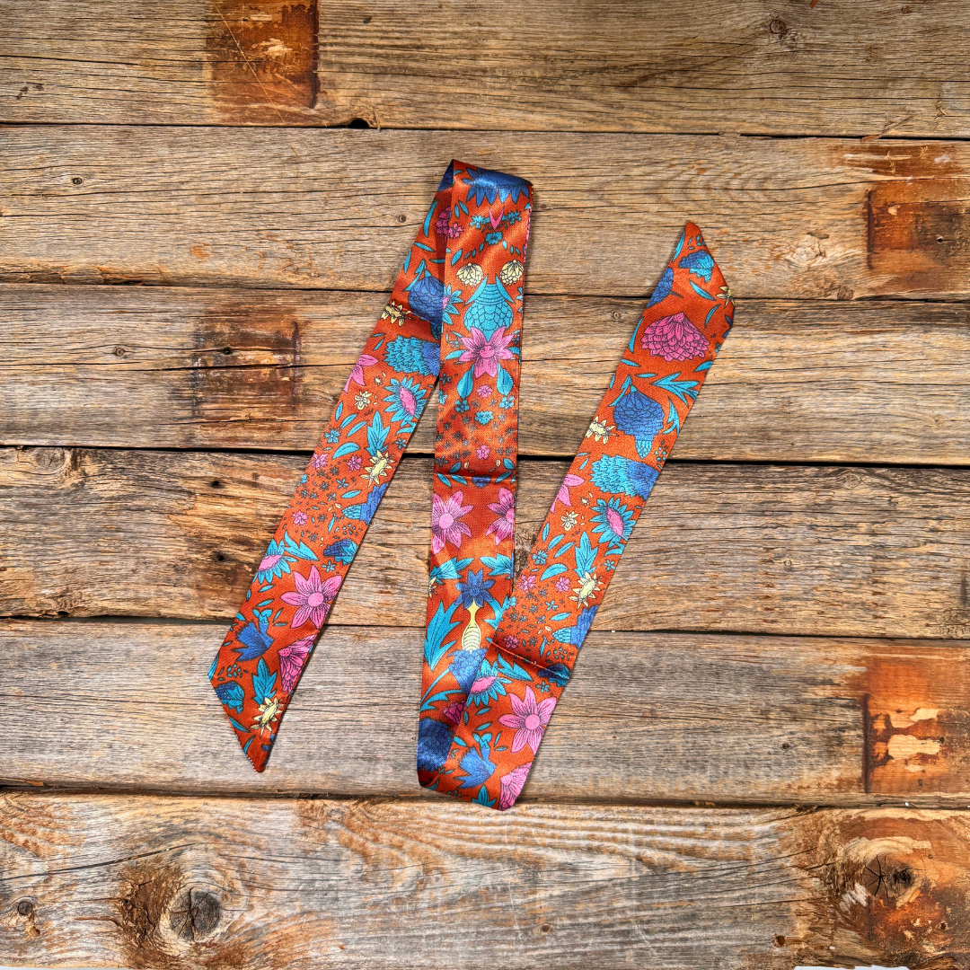 Blue and Rust Floral Western_Wild_Rag_Scarf_for_Cowgirls_Rodeo_Drive_Conchos