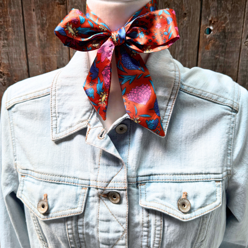 Blue and Rust Floral Wild_Rag_Scarf_for_Cowgirls_Rodeo_Drive_Conchos