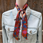Blue and Rust Floral Wild_Rag_Scarf_for_NFR_Cowgirls_Rodeo_Drive_Conchos
