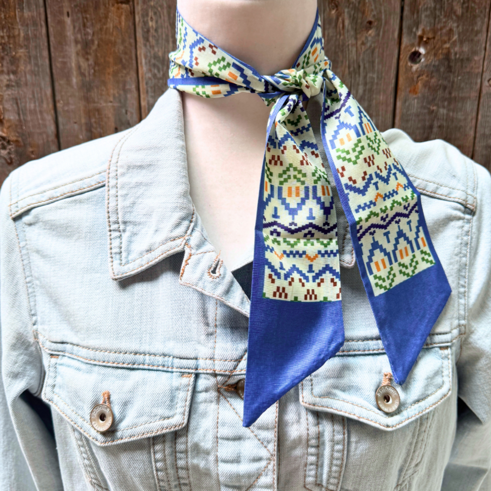 Blue and green geometric Wild_Rag_Scarf_for_NFR_Cowgirls_Rodeo_Drive_Conchos