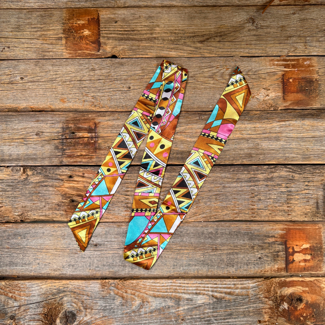 Brown and Yellow Multi Patterned Western_Wild_Rag_Scarf_for_Cowgirls_Rodeo_Drive_Conchos