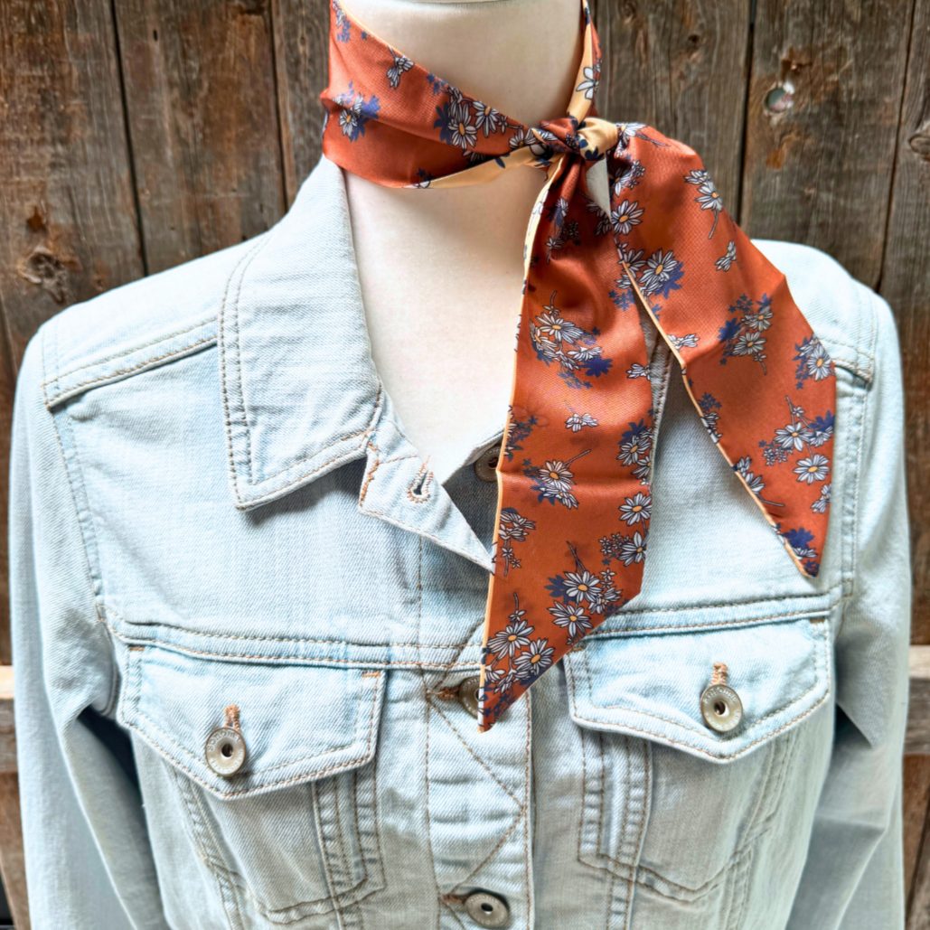 Brown and tan floral Wild_Rag_Scarf_for_NFR_Cowgirls_Rodeo_Drive_Conchos