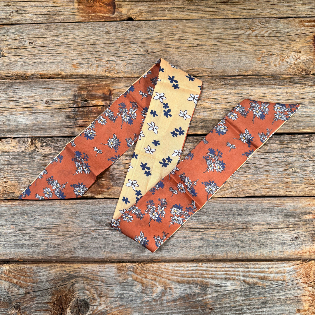 Brown and tan floral Western_Wild_Rag_Scarf_for_Cowgirls_Rodeo_Drive_Conchos