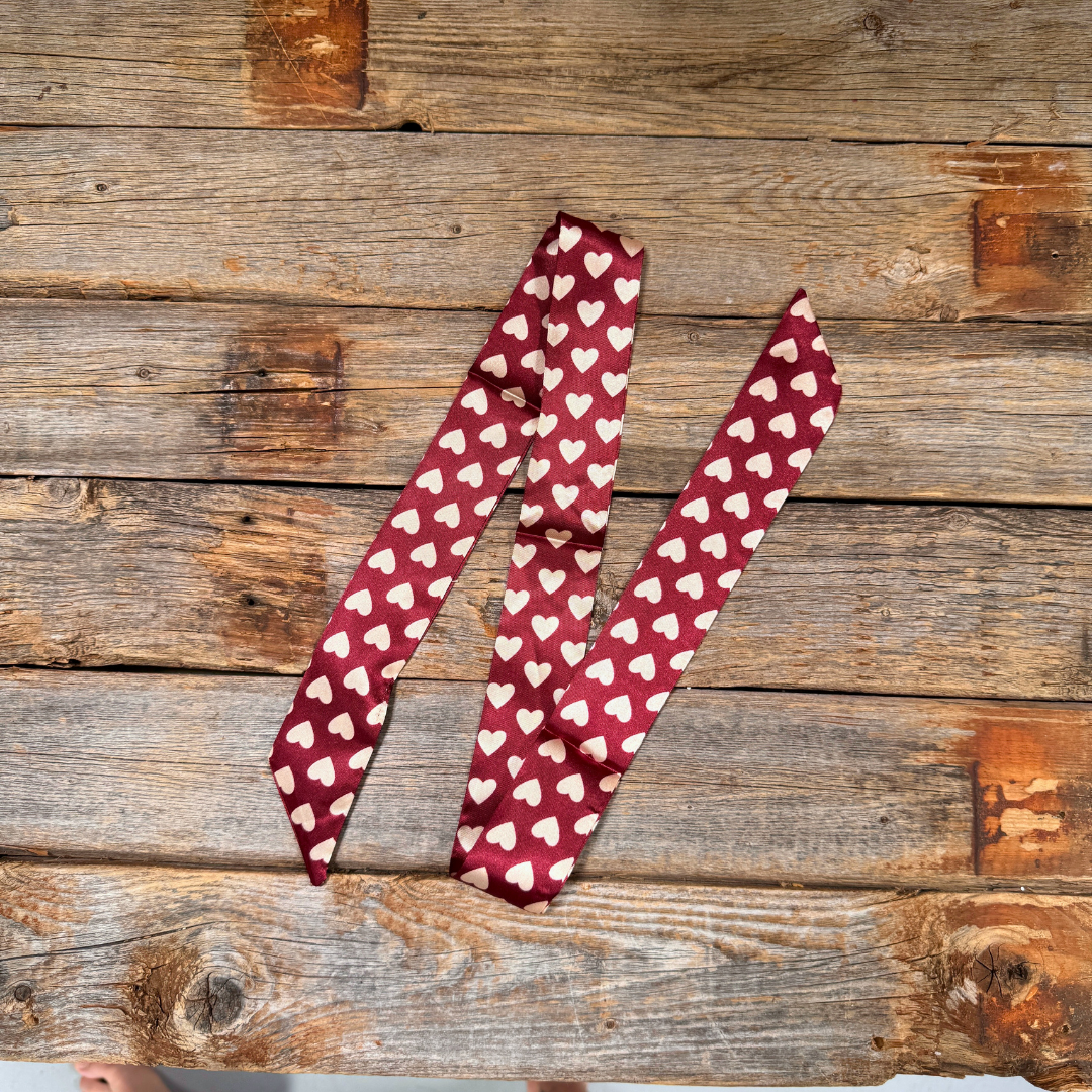 Burgundy and Cream Hearts Western_Wild_Rag_Scarf_for_Cowgirls_Rodeo_Drive_Conchos