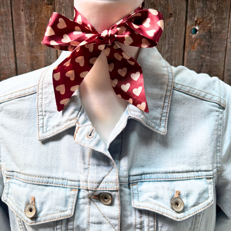 Burgundy and Cream Hearts Wild_Rag_Scarf_for_Cowgirls_Rodeo_Drive_Conchos