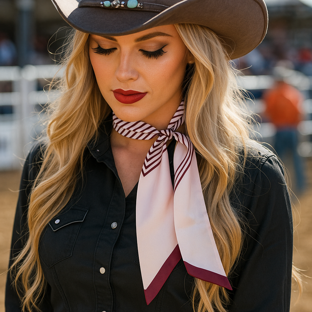 Burgundy and cream stripes Wild_Rag_Scarf_for_NFR_Cowgirls_Rodeo_Drive_Conchos