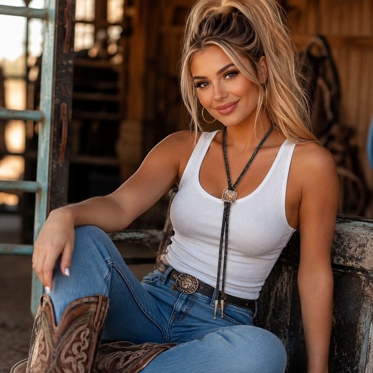 Black Rhinestone Bolo Tie with Western Slide