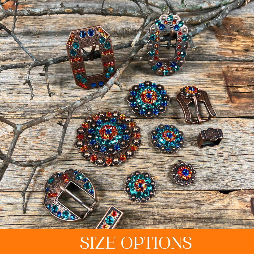Copper Capri - Fire Opal - Teal - Crystal Conchos Sizes from 1