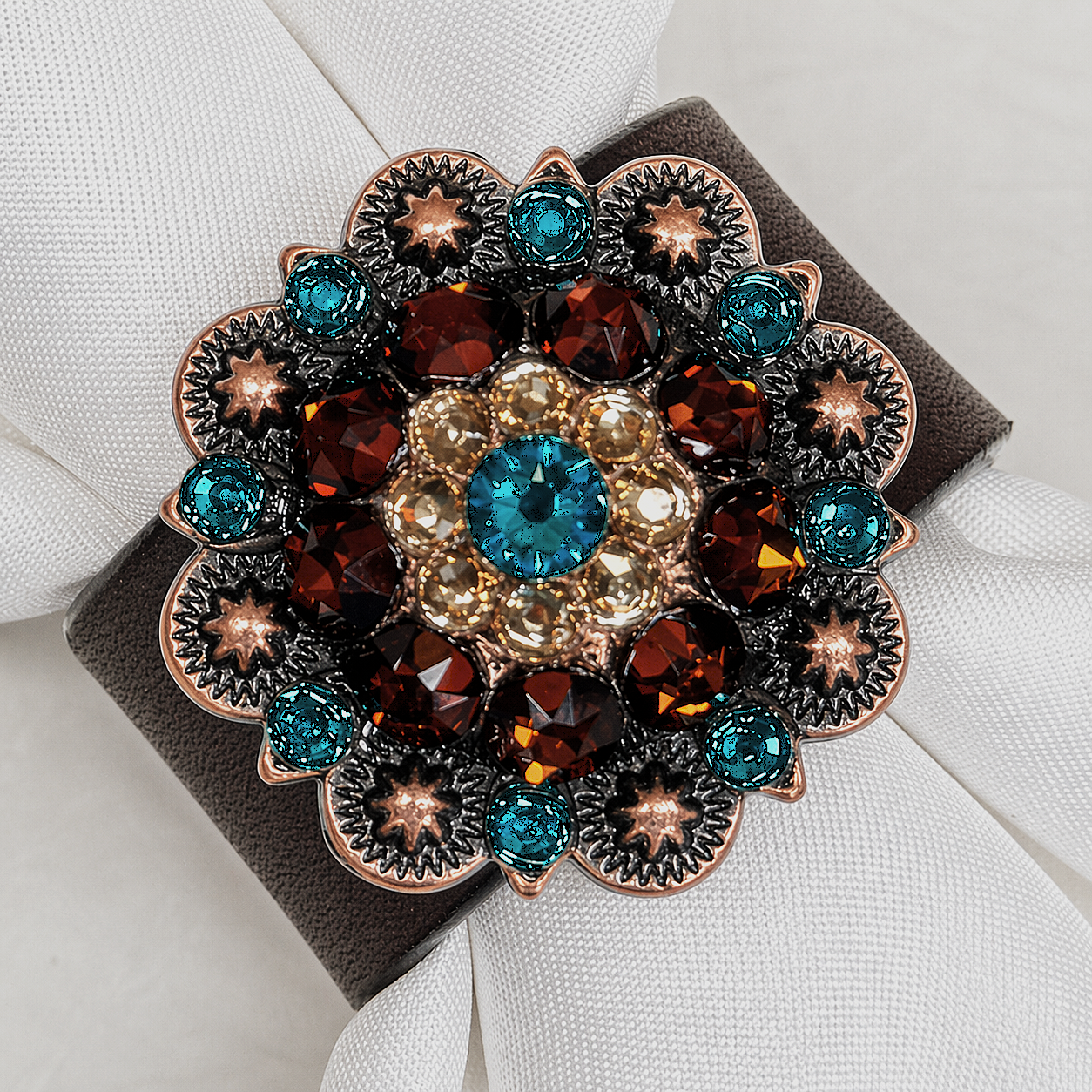Copper Teal/Champagne/Topaz Crystal Concho Napkin Ring #CNR102