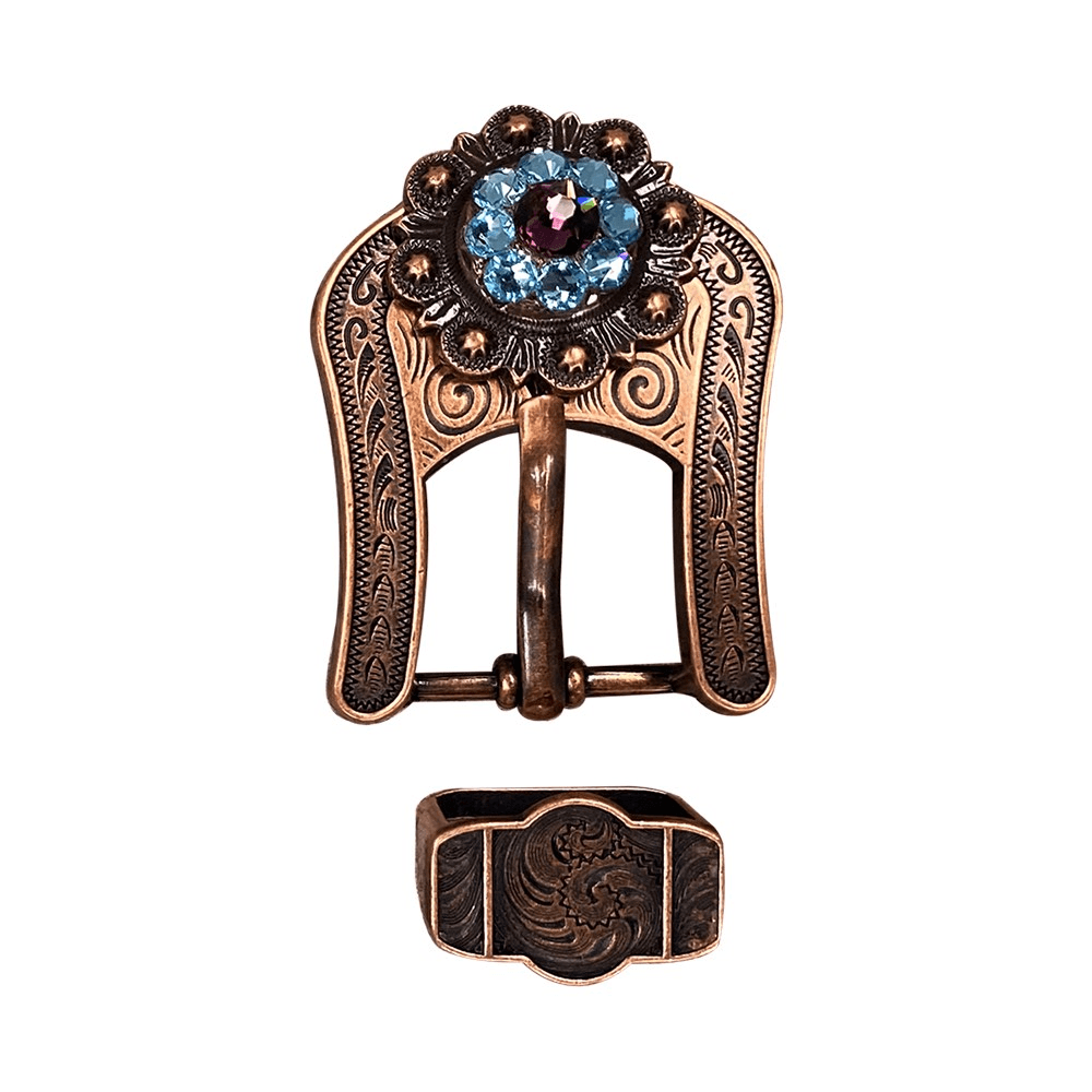 Amethyst & Aqua Copper Buckle Keeper European Crystal Concho - RODEO DRIVE