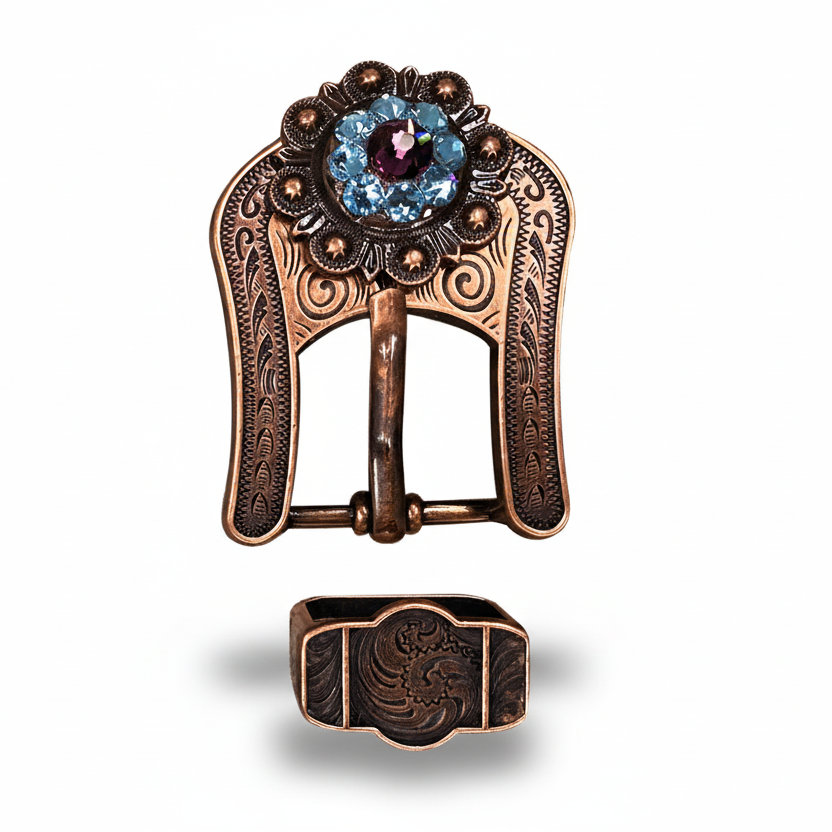 Copper Amethyst - Aqua - Clear Crystal Conchos | Sizes 1"- 3" | Buckles | Saddle Set | Leather Rosettes | Slide