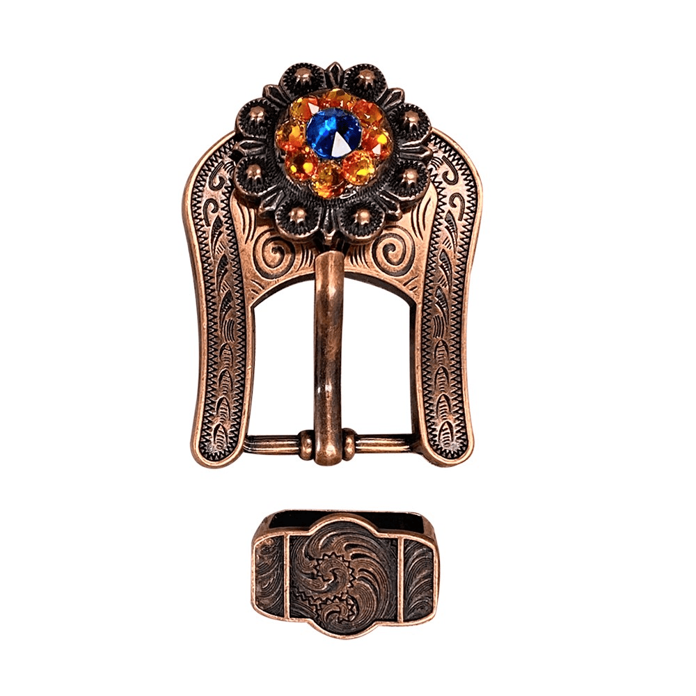 Capri Fire Opal & Teal Copper European Crystal Buckle Keeper Set - RODEO DRIVE