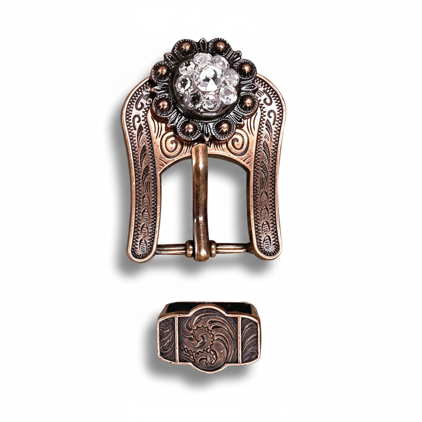 Copper Clear Crystal Conchos | Sizes 1"- 3" | Buckles | Saddle Set | Leather Rosettes | Slide