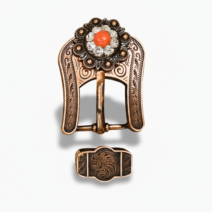 Copper Coral - Clear Crystal Conchos | Sizes 1"- 3" | Buckles | Saddle Set | Leather Rosettes | Slide