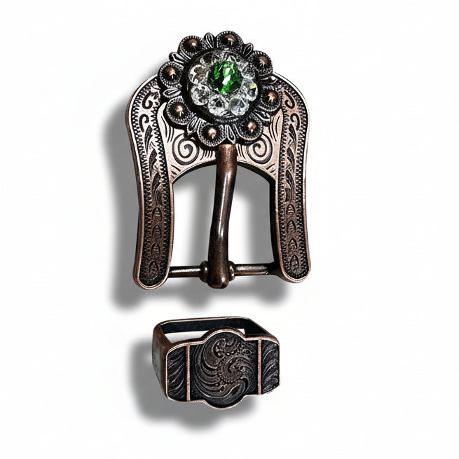Copper Fern - Clear Crystal Conchos | Sizes 1"- 3" | Buckles | Saddle Set | Leather Rosettes | Slide