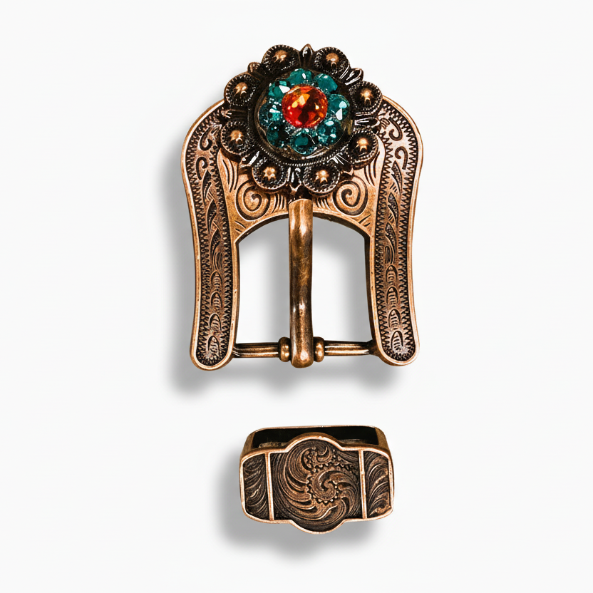 Copper Fire Opal - Teal - AB Crystal Conchos | Sizes 1"- 3" | Buckles | Saddle Set | Leather Rosettes | Slide