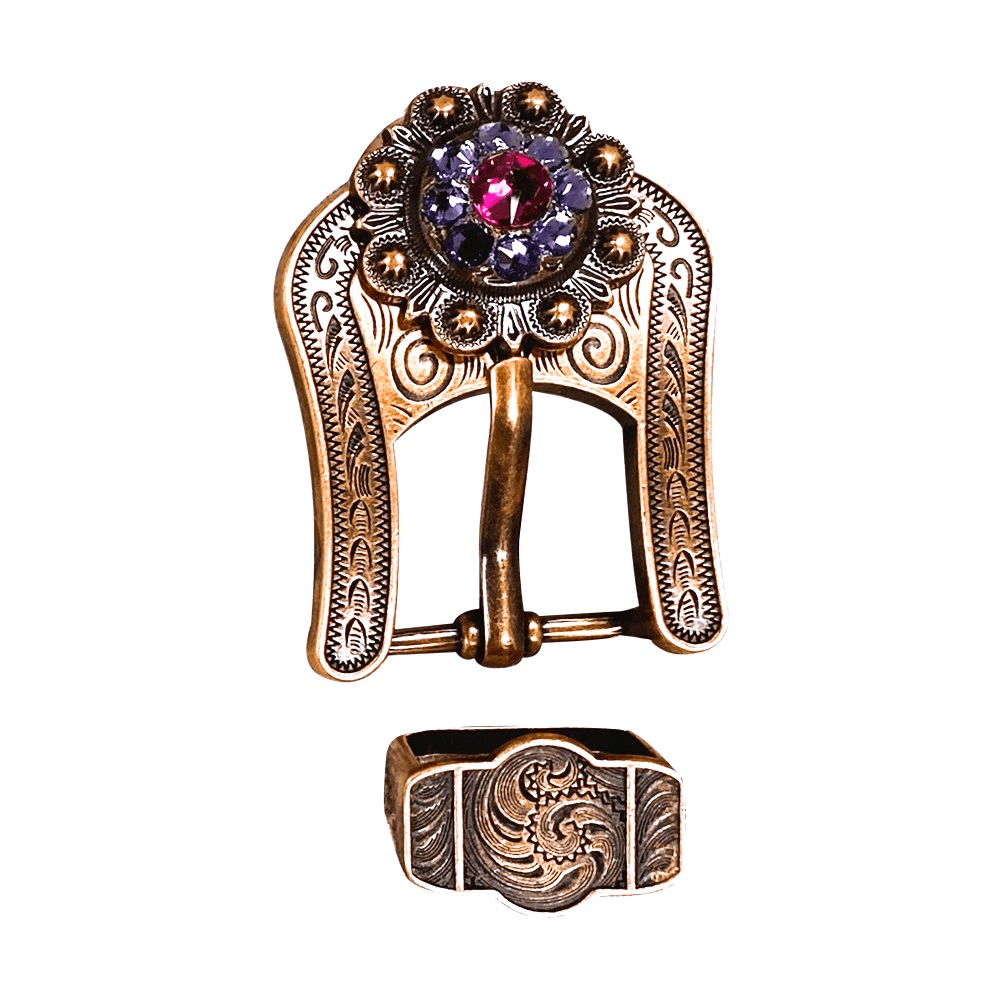 Fuchsia & Lilac Copper European Crystal Buckle and Keeper Set - RODEO DRIVE