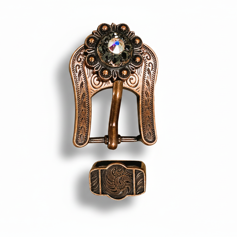 Copper Jet - AB Crystal Conchos | Sizes 1"- 3" | Buckles | Saddle Set | Leather Rosettes | Slide