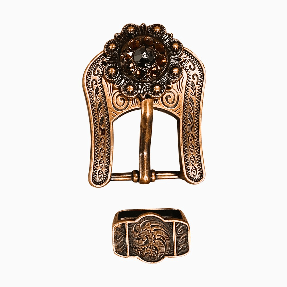 Jet Champagne & Topaz Copper European Crystal Buckle Keeper Set - RODEO DRIVE