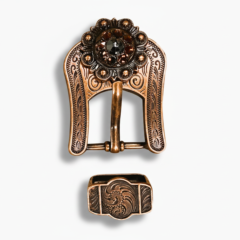 Copper Jet - Champagne - Topaz Crystal Conchos | Sizes 1"- 3" | Buckles | Saddle Set | Leather Rosettes | Slide