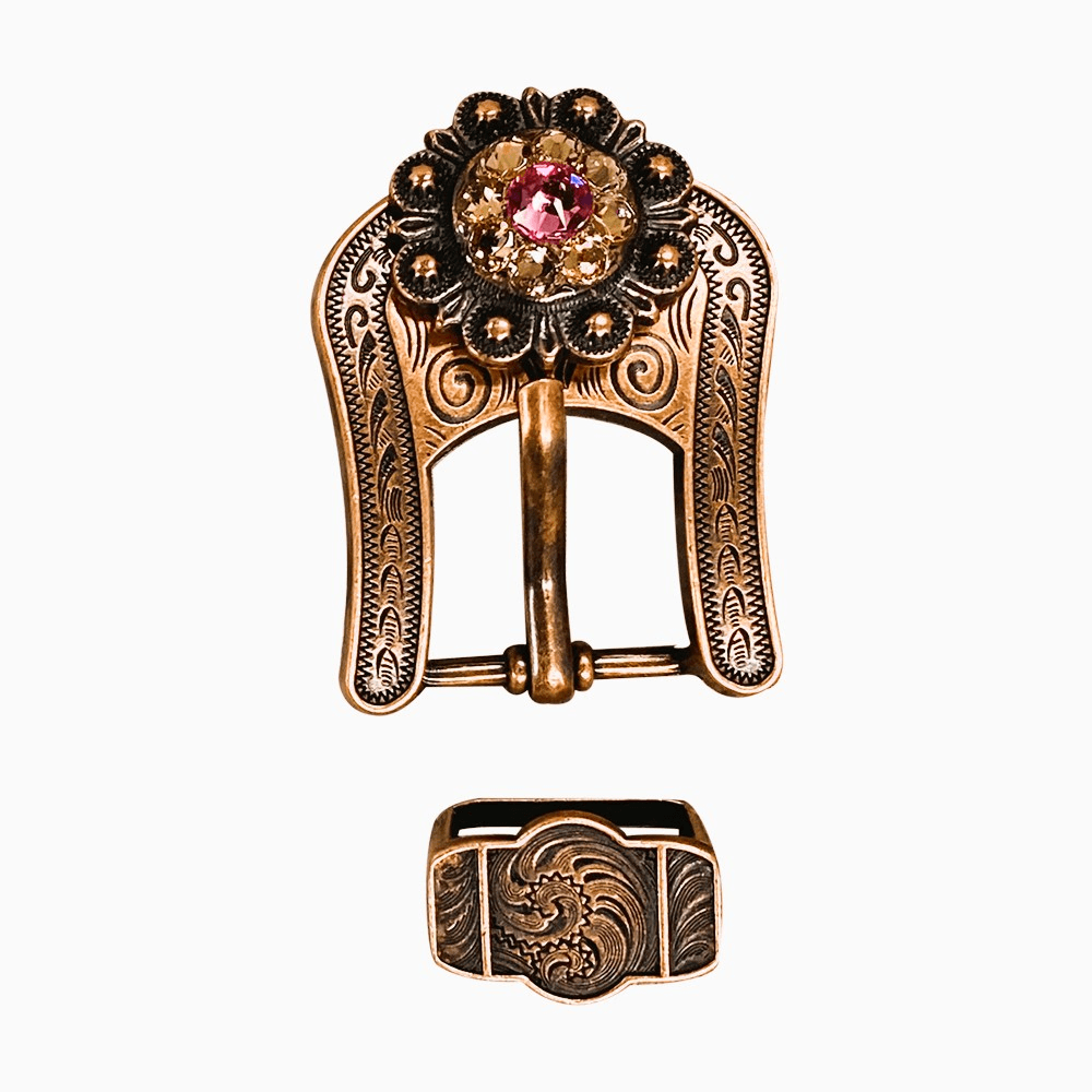 Pink AB & Champagne Copper European Crystal Buckle Keeper Set - RODEO DRIVE