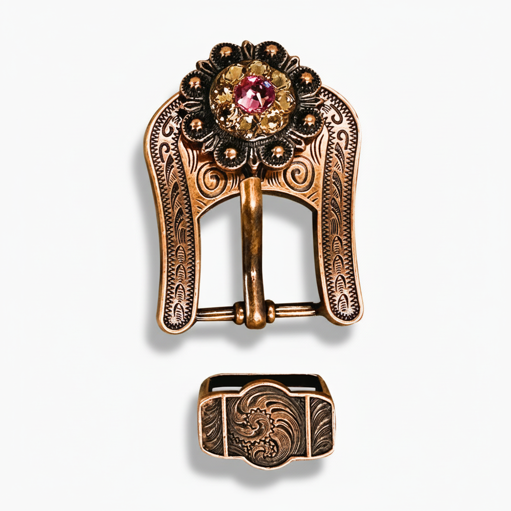 Copper Pink - AB - Champagne Crystal Conchos | Sizes 1"- 3" | Buckles | Saddle Set | Leather Rosettes | Slide