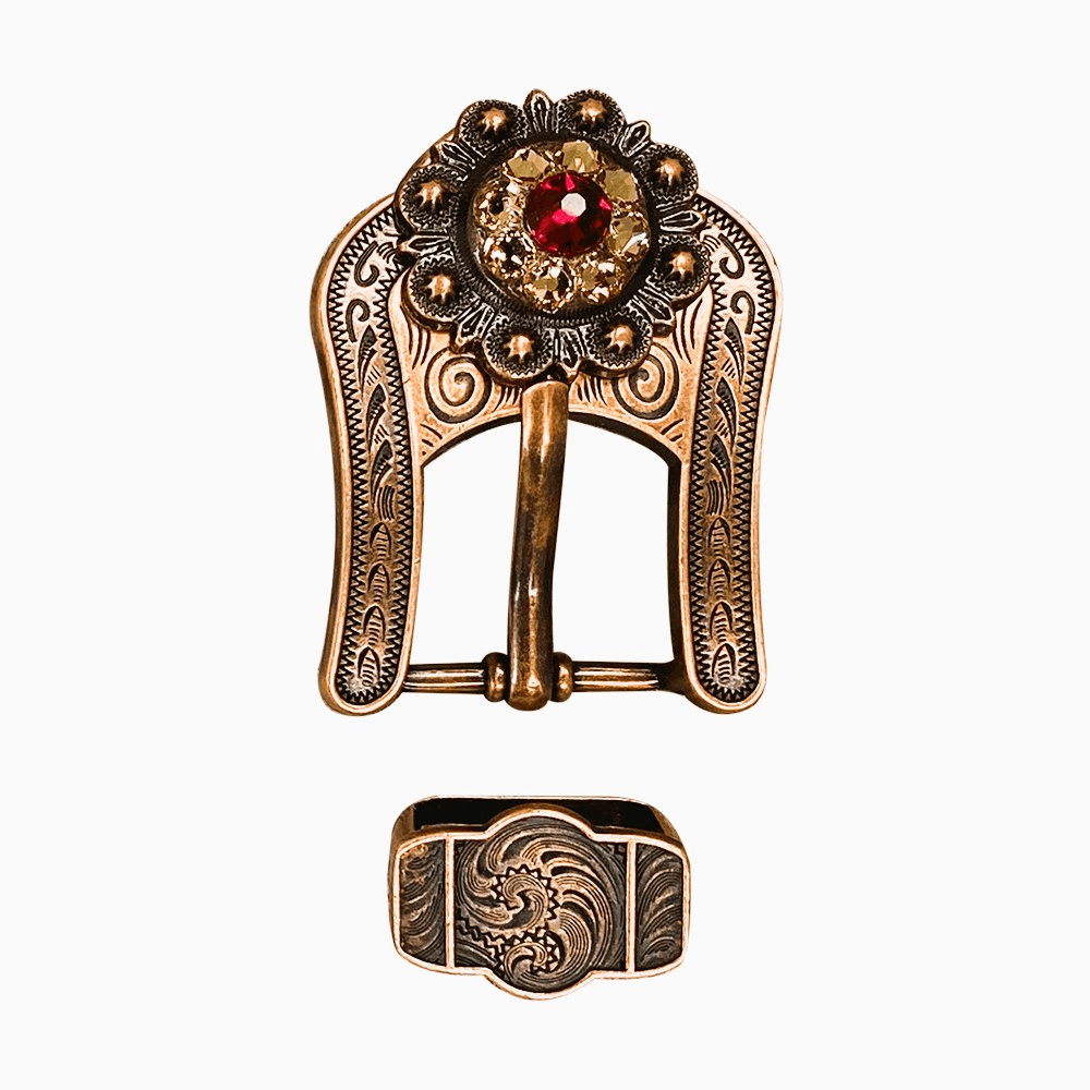 Ruby Jet & Champagne Copper European Crystal Buckle Keeper Set - RODEO DRIVE