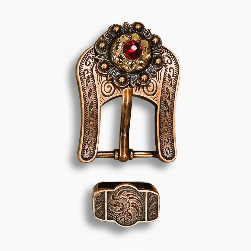 Copper Ruby - Jet - Champagne Crystal Conchos | Sizes 1"- 3" | Buckles | Saddle Set | Leather Rosettes | Slide