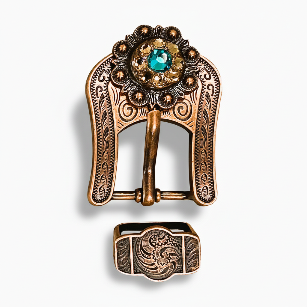 Copper Teal - Champagne - Topaz Crystal Conchos | Sizes 1"- 3" | Buckles | Saddle Set | Leather Rosettes | Slide