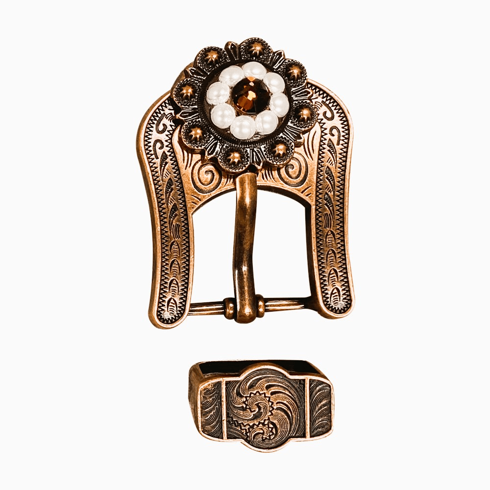 Topaz, AB & Pearl Copper European Crystal Buckle and Keeper Set - RODEO DRIVE