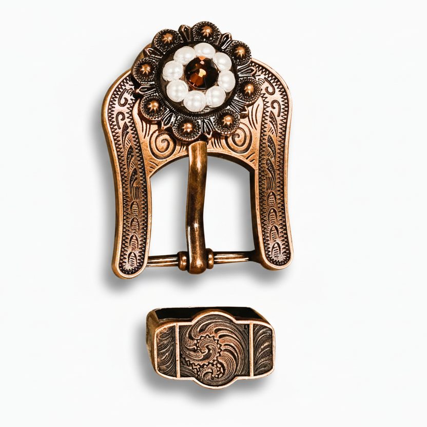 Copper Topaz - AB - Pearl Crystal Conchos | Sizes 1"- 3" | Buckles | Saddle Set | Leather Rosettes | Slide