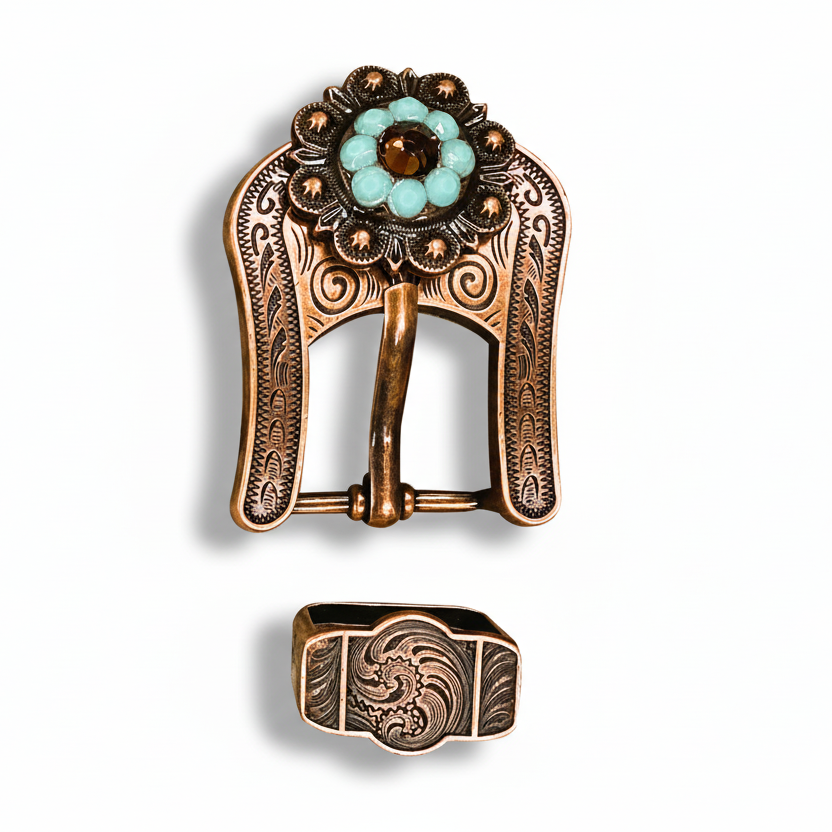 Copper Topaz - Turquoise - AB Crystal Conchos | Sizes 1"- 3" | Buckles | Saddle Set | Leather Rosettes | Slide