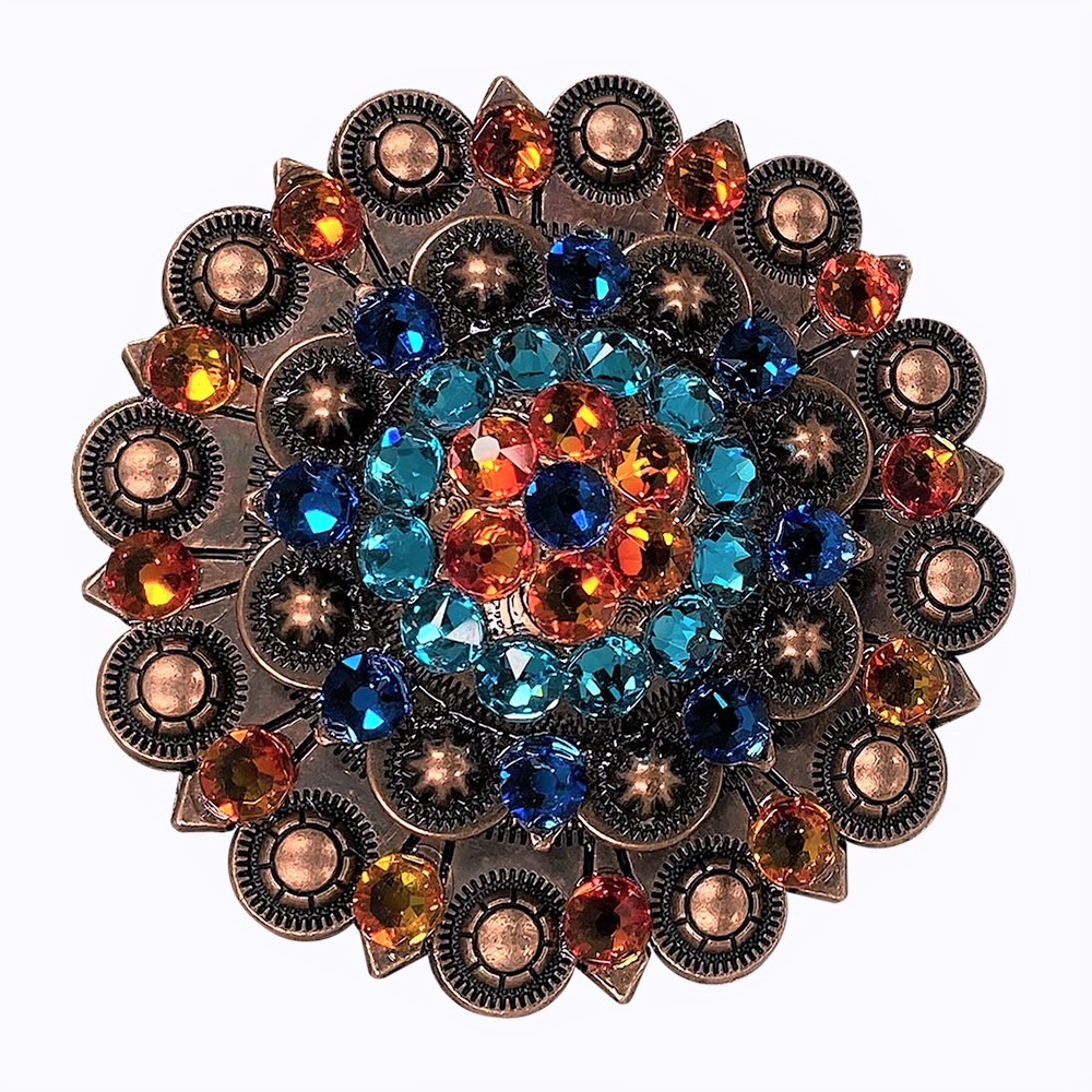Copper Capri - Fire Opal - Teal - Crystal Conchos Sizes from 1"-3" and Buckles