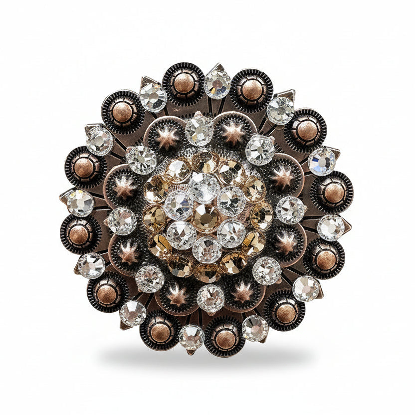 Copper Champagne - Clear Crystal Conchos | Sizes 1"- 3" | Buckles | Saddle Set | Leather Rosettes | Slide