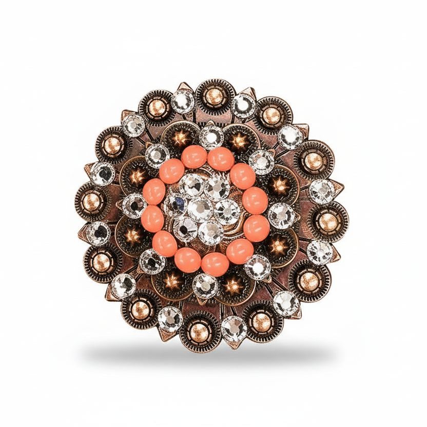 Copper Coral - Clear Crystal Conchos | Sizes 1"- 3" | Buckles | Saddle Set | Leather Rosettes | Slide