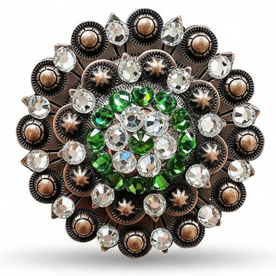 Copper Fern - Clear Crystal Conchos | Sizes 1"- 3" | Buckles | Saddle Set | Leather Rosettes | Slide