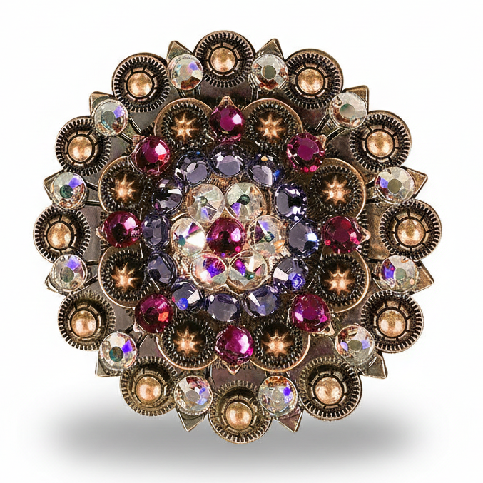 Copper Fuchsia - AB - Lilac Crystal Conchos | Sizes 1"- 3" | Buckles | Saddle Set | Leather Rosettes | Slide