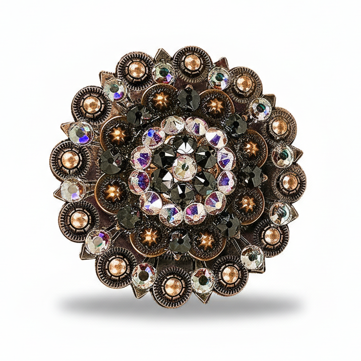 Copper Jet - AB Crystal Conchos | Sizes 1"- 3" | Buckles | Saddle Set | Leather Rosettes | Slide