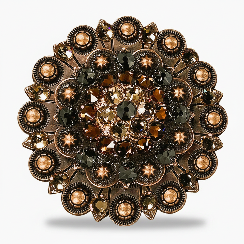 Copper Jet - Champagne - Topaz Crystal Conchos | Sizes 1"- 3" | Buckles | Saddle Set | Leather Rosettes | Slide